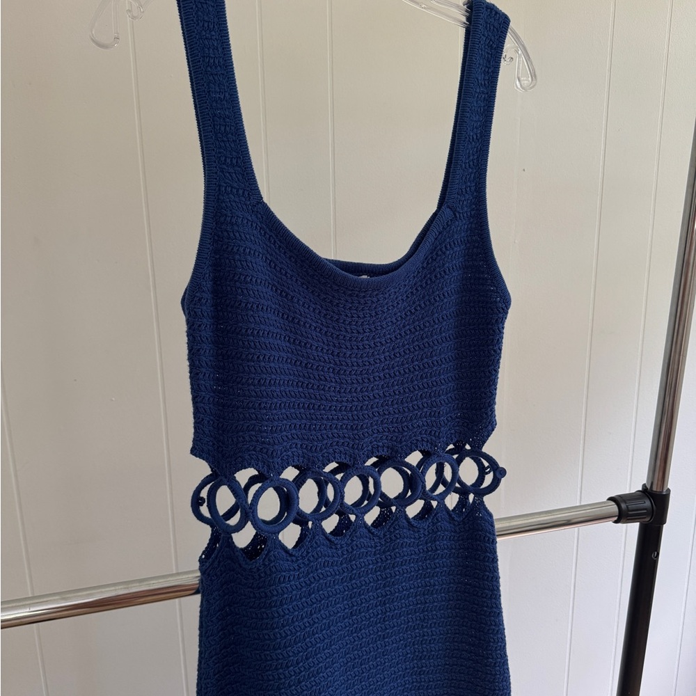 Vacation Blue Cut Out Crochet Dress